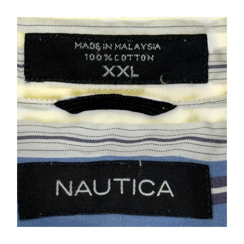 Nautica XXL Striped Short Sleeve Button Down Shirt Blue Yellow Cotton - Picture 2 of 6
